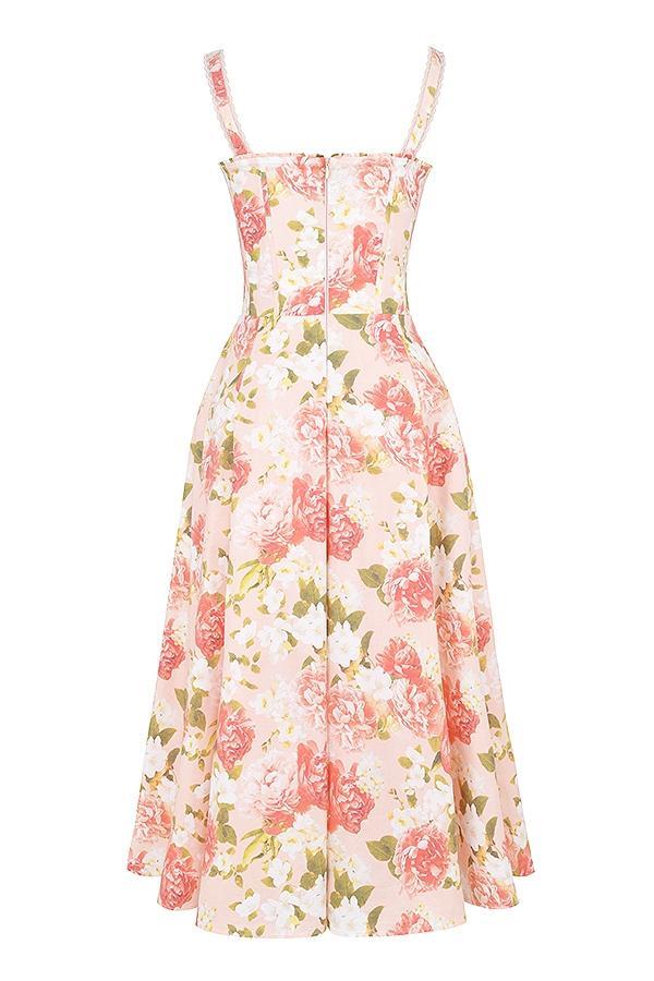 Rosalee Pink Peony Print Cotton Bustier Sundress Product Image