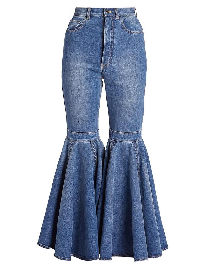 Womens Crinoline Cotton-Blend Bell-Bottom Jeans Product Image