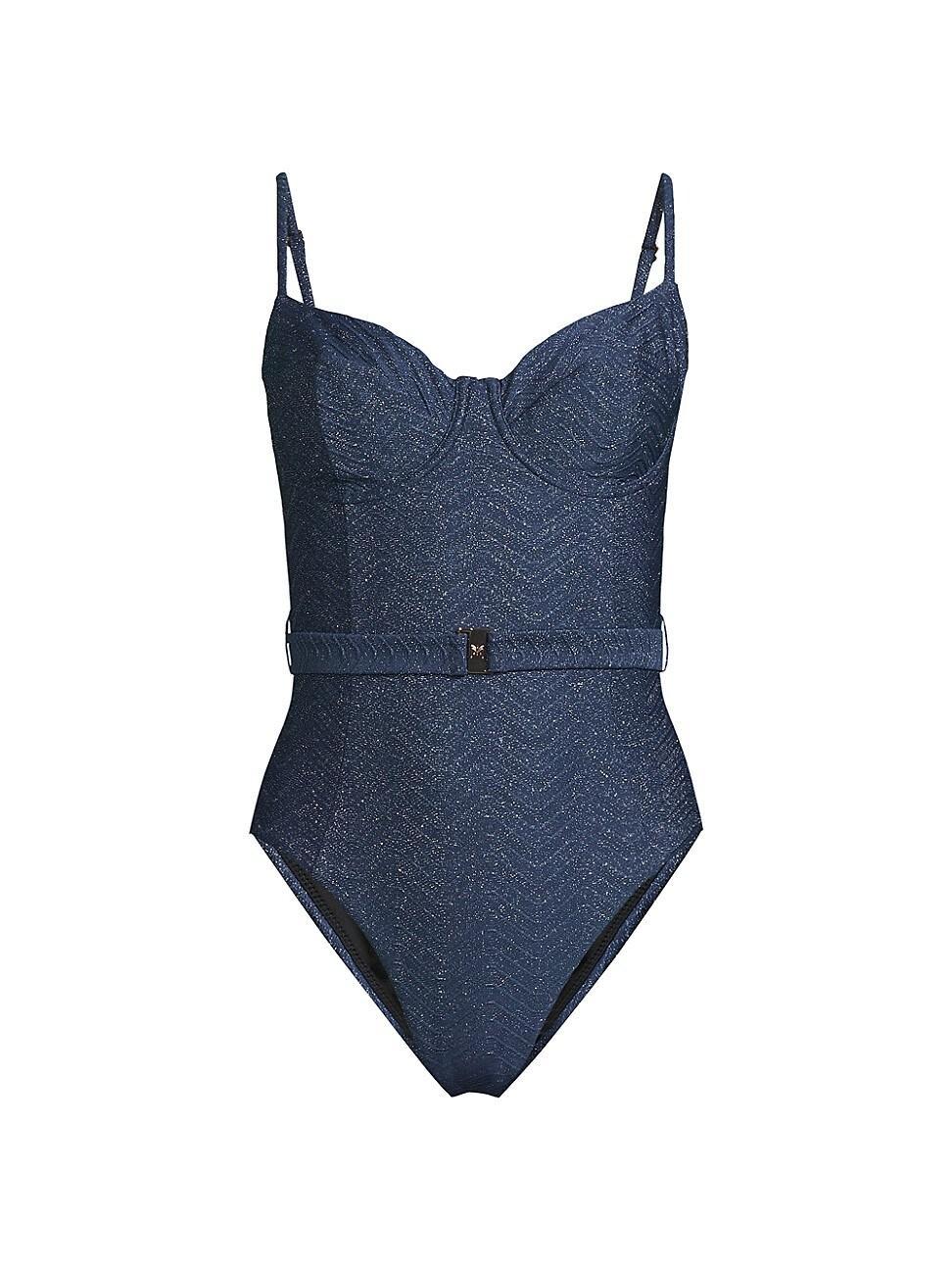 Womens Chevron Belted One-Piece Swimsuit Product Image