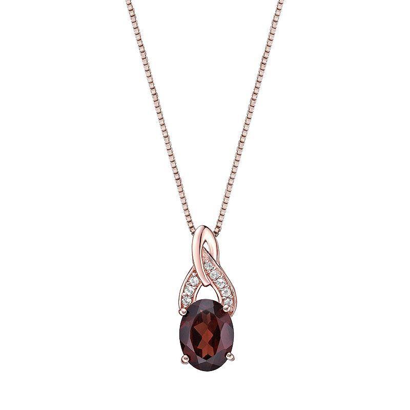 Gemminded 18 Gold Over Silver Garnet Pendant Necklace, Womens Pink Tone Product Image