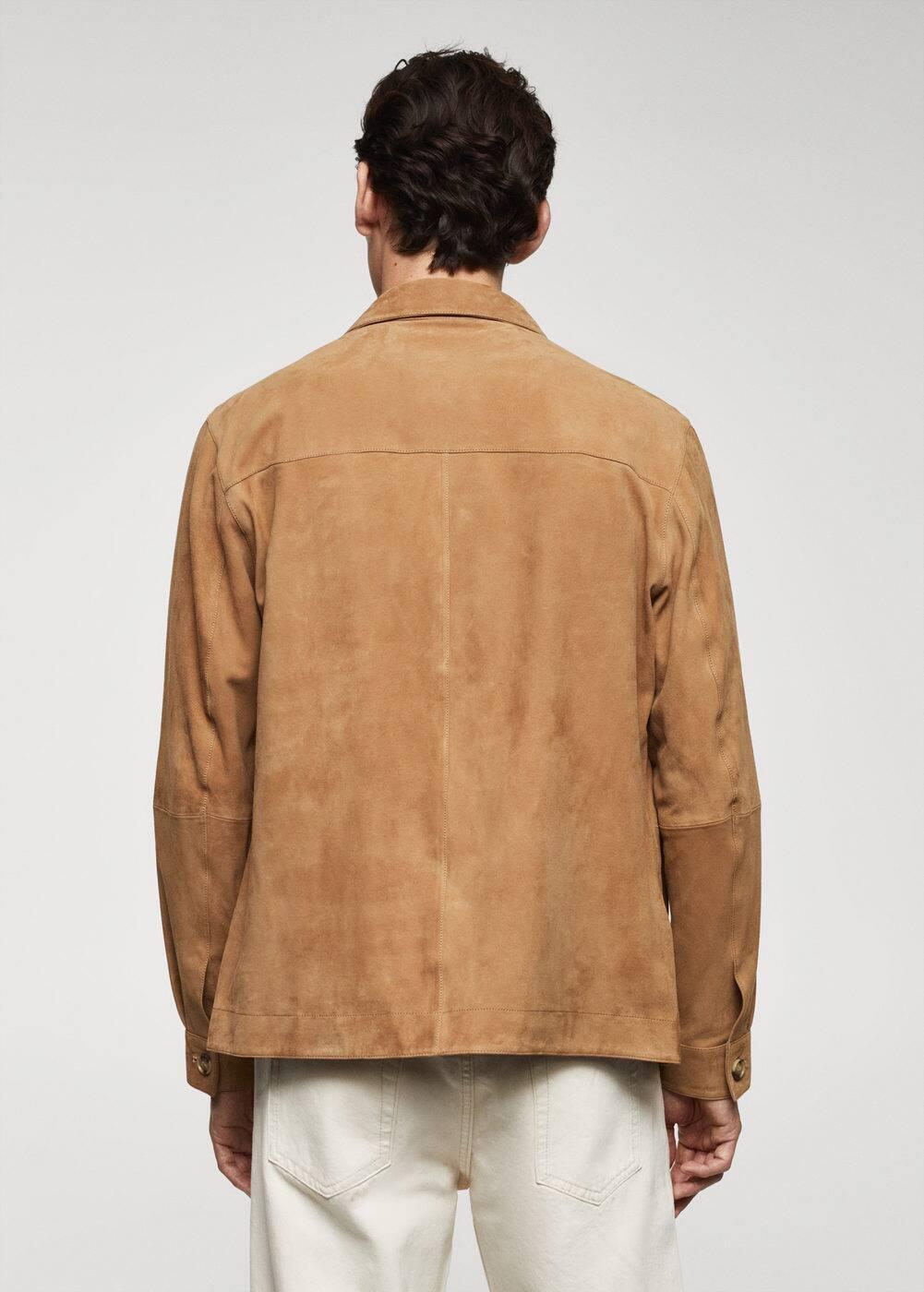 MANGO MAN - Suede leather overshirt with pocket medium brownMen Product Image