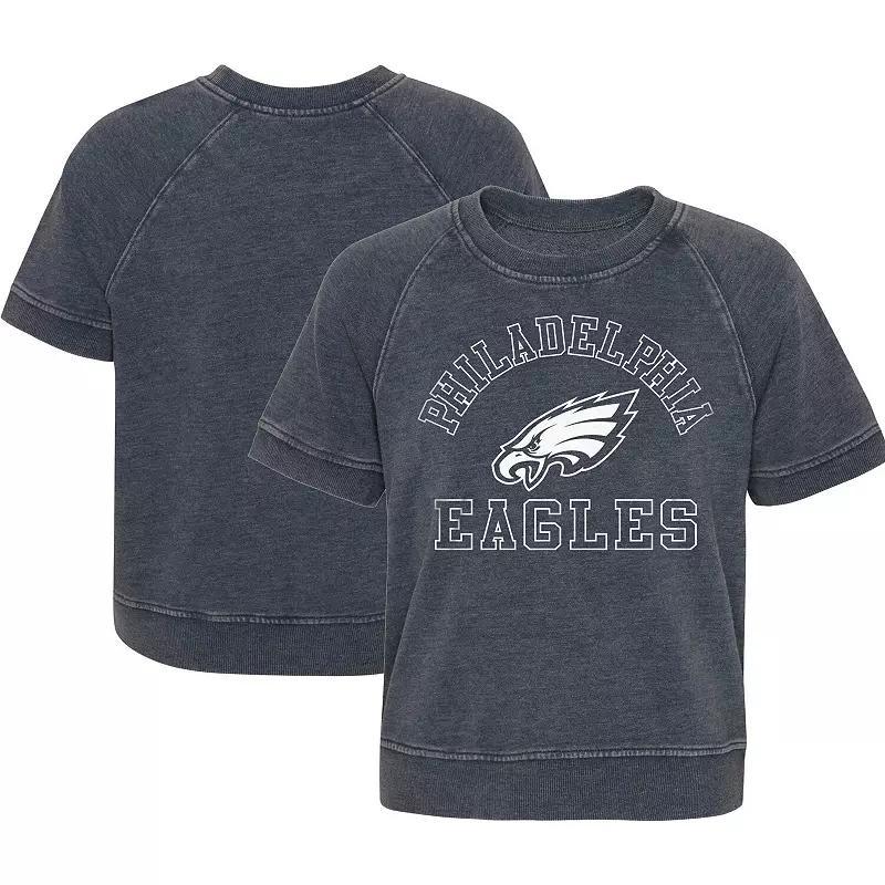 Girls Juniors Heather Charcoal Philadelphia Eagles Cheer Squad Raglan T-Shirt, Womens Product Image