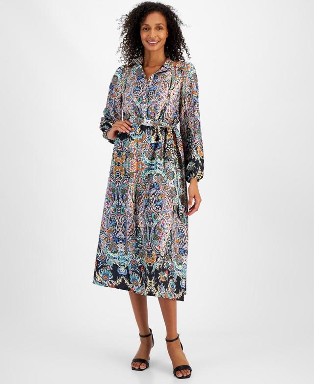 T Tahari Womens Printed Satin Long-Sleeve Midi Dress Product Image