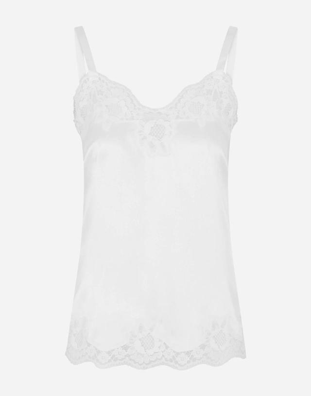 Satin Lingerie Top With Lace In White Product Image