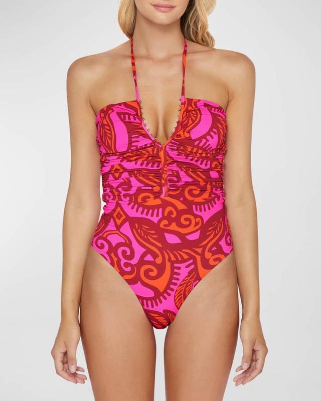 Josie Beaded Halter One-Piece Swimsuit  Product Image