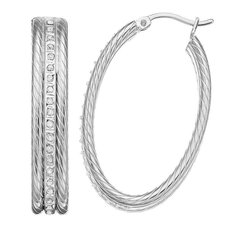 Diamond Mystique Sterling Silver Diamond Accent Oval Rope Hoop Earrings, Womens, White Over Silver Product Image