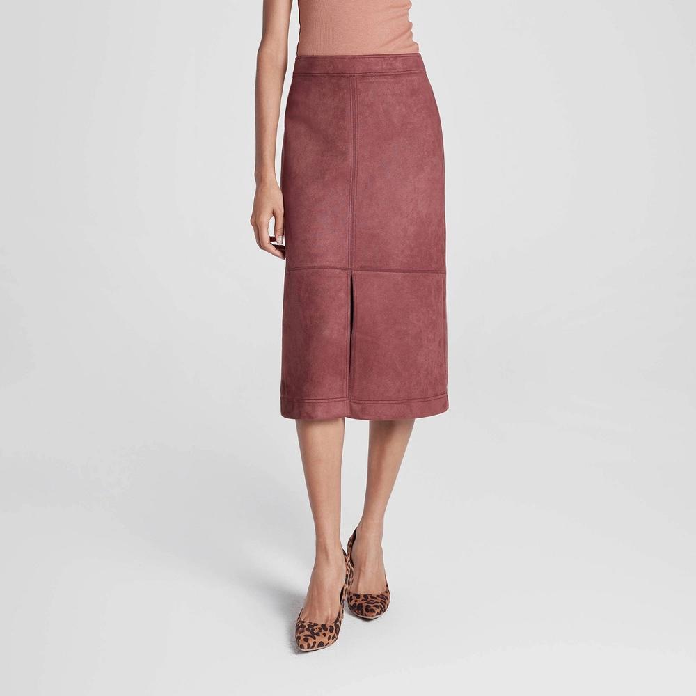 Womens Faux Suede Midi A-Line Skirt - A New Day Brown L Product Image