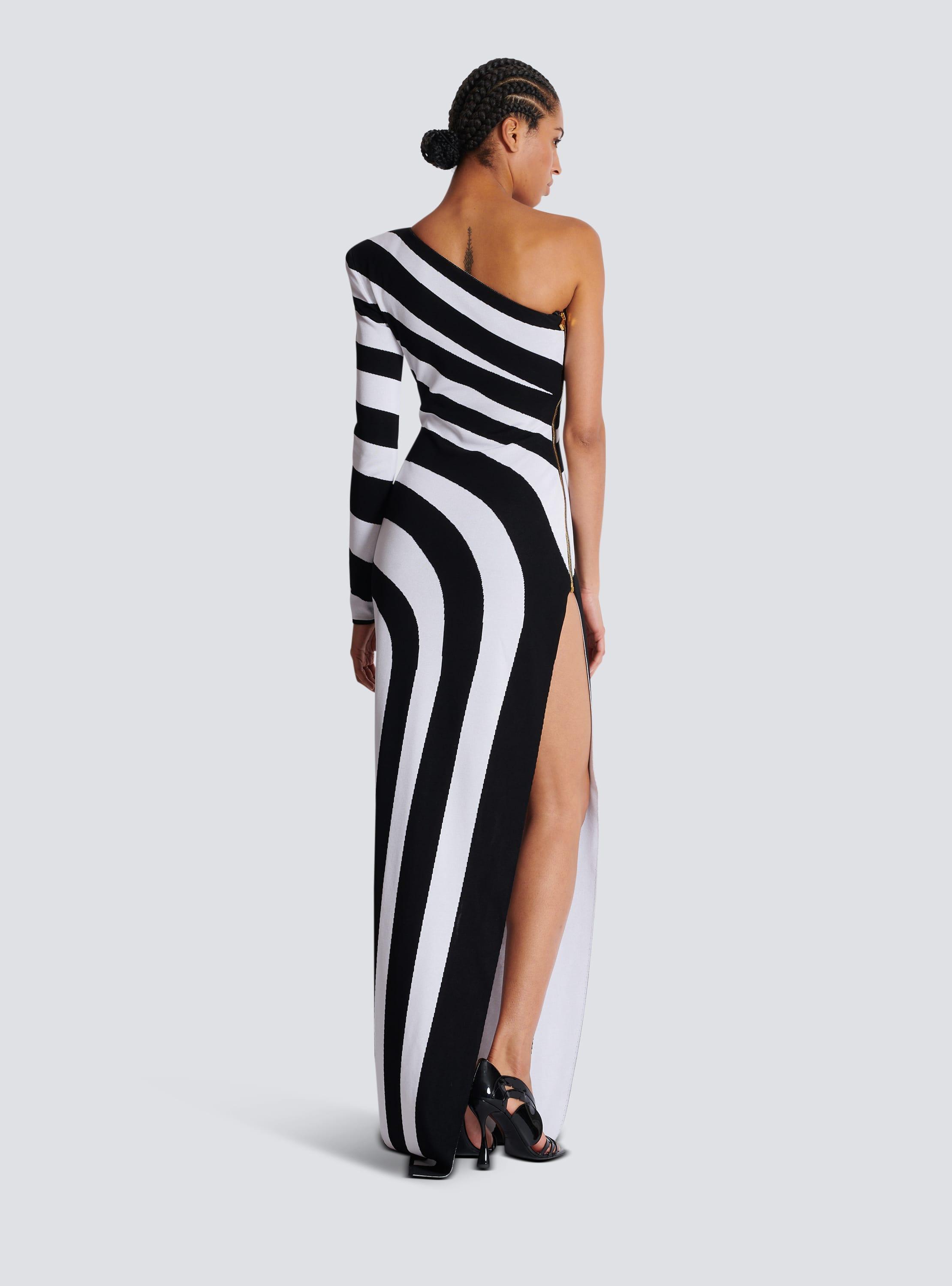 Long asymmetrical striped knit dress Product Image