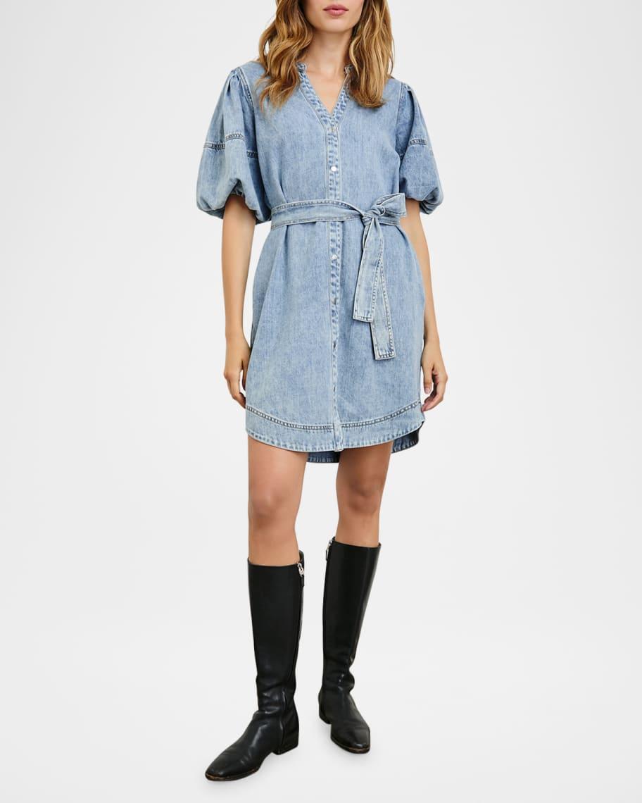 Kingsley Puff-Sleeve Denim Shirtdress Product Image