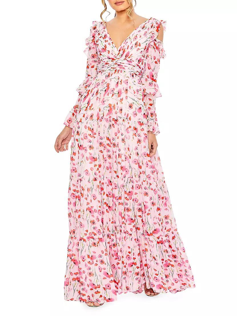 Floral Ruffle-Sleeve Gown Product Image