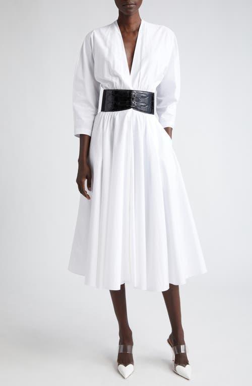 Womens Belted Long-Sleeve Cotton Midi-Dress Product Image