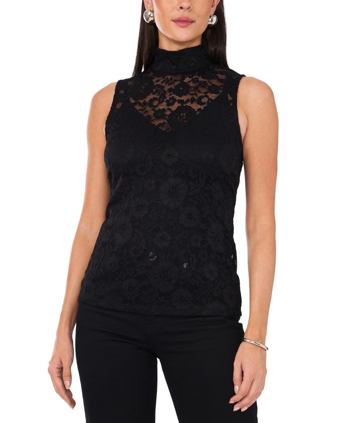 1.state Womens Sleeveless Mock-Neck Floral Lace Top Product Image