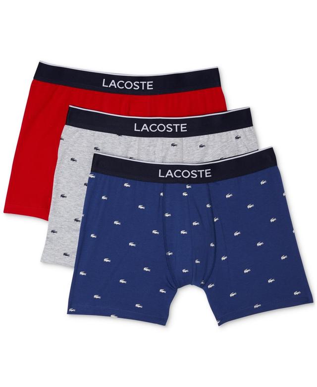 Lacoste Mens 3pk. Regular-Fit Stretch Mini-Croc Boxer Briefs Product Image