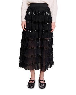 maje Sequin Ruffle Maxi Skirt Product Image