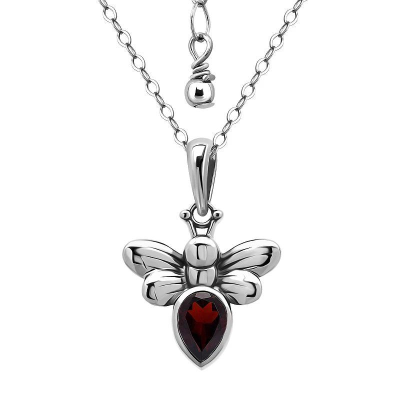 Aleure Precioso Sterling Silver Bee Pendant Necklace, Womens Red Product Image