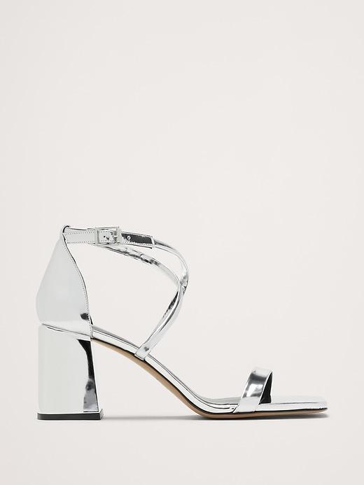 Italian Metallic-Leather Block-Heel Sandal Product Image