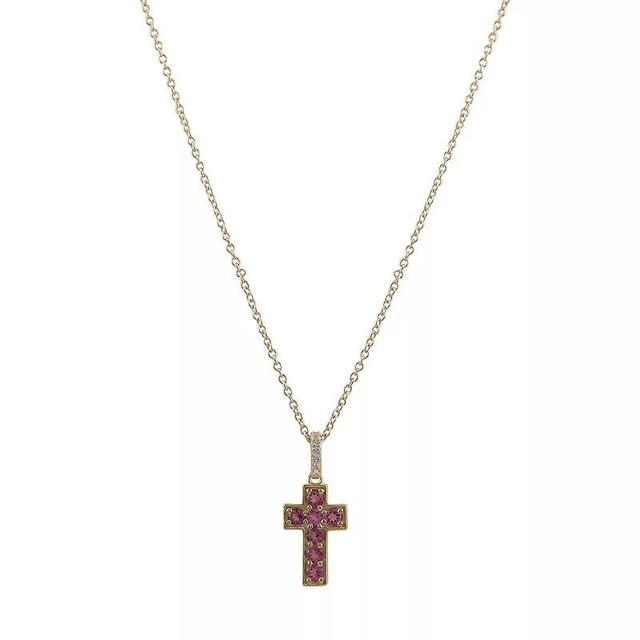 Gemistry Sterling Silver Gemstone Cross Pendant Necklace, Womens Pink Tourmaline Product Image