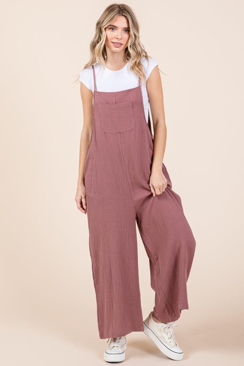 Double Gauze Strap Wide Leg Overalls Jumpsuits Product Image