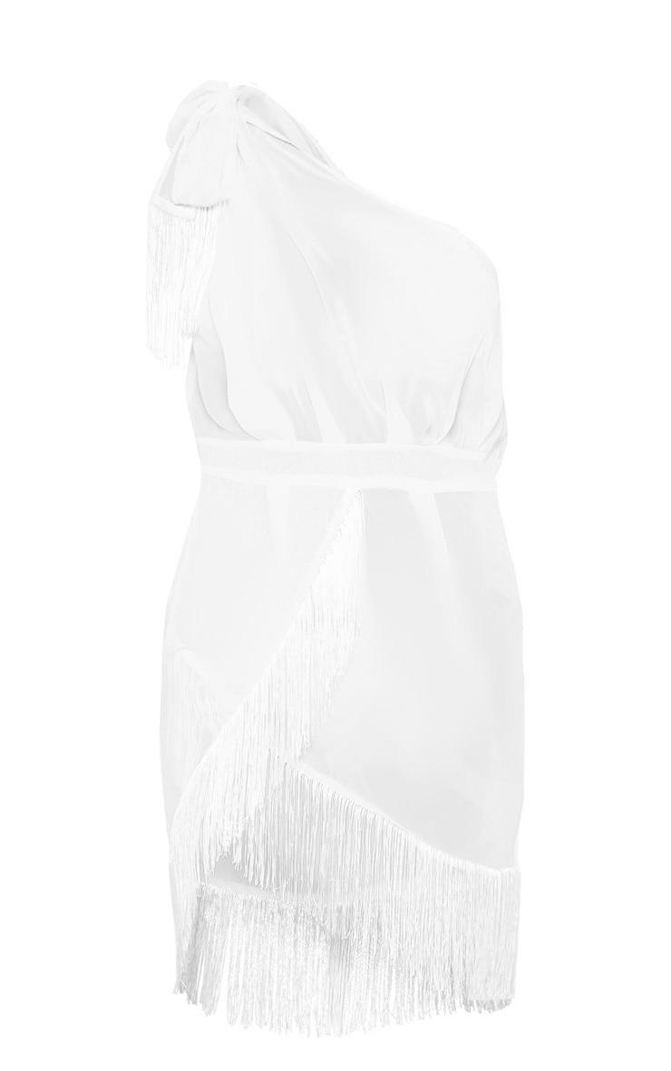 White Asymmetric Fringe Beach Dress Product Image