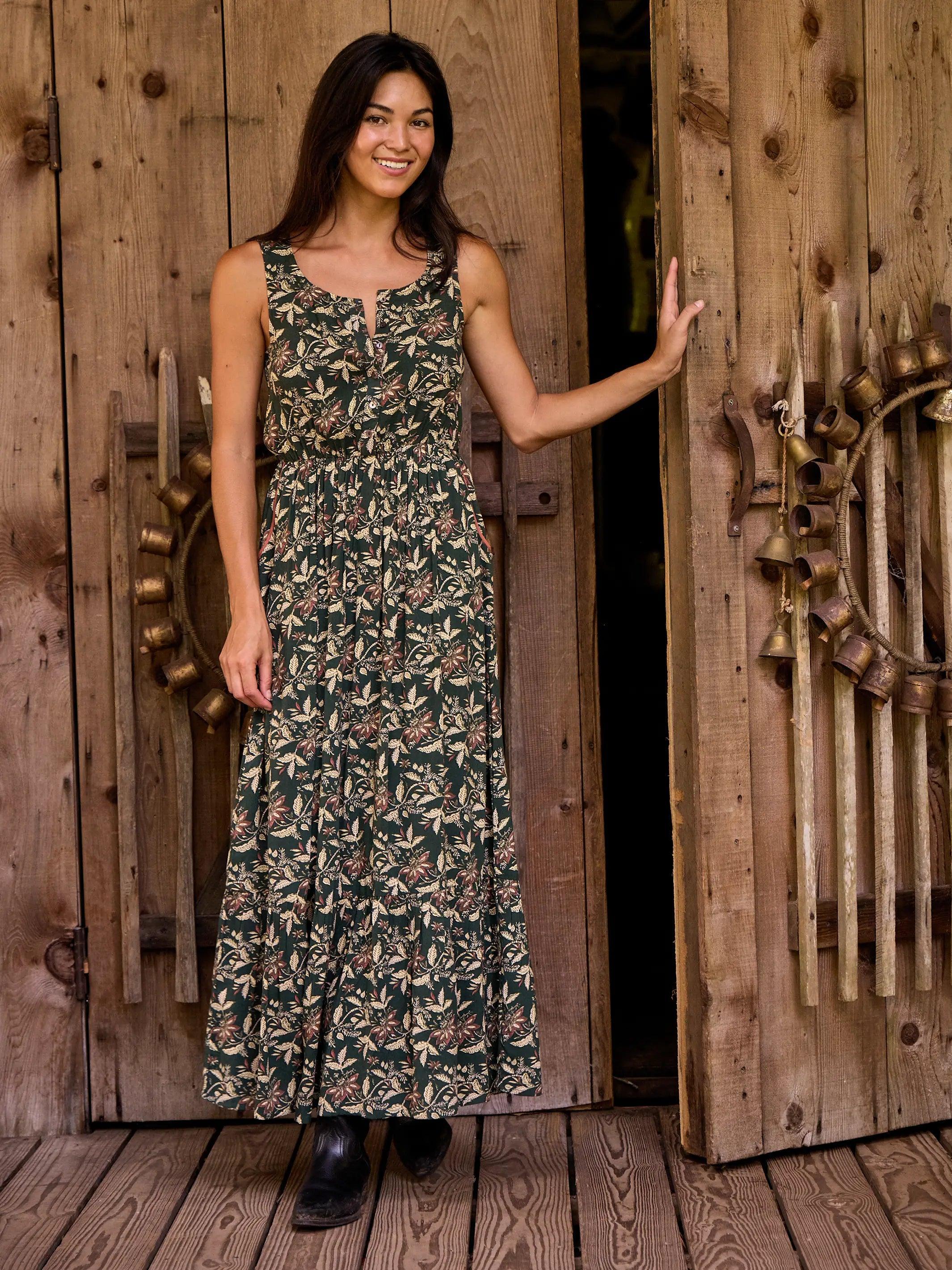 Paige Maxi Dress - Dark Olive Tan Leaf Product Image