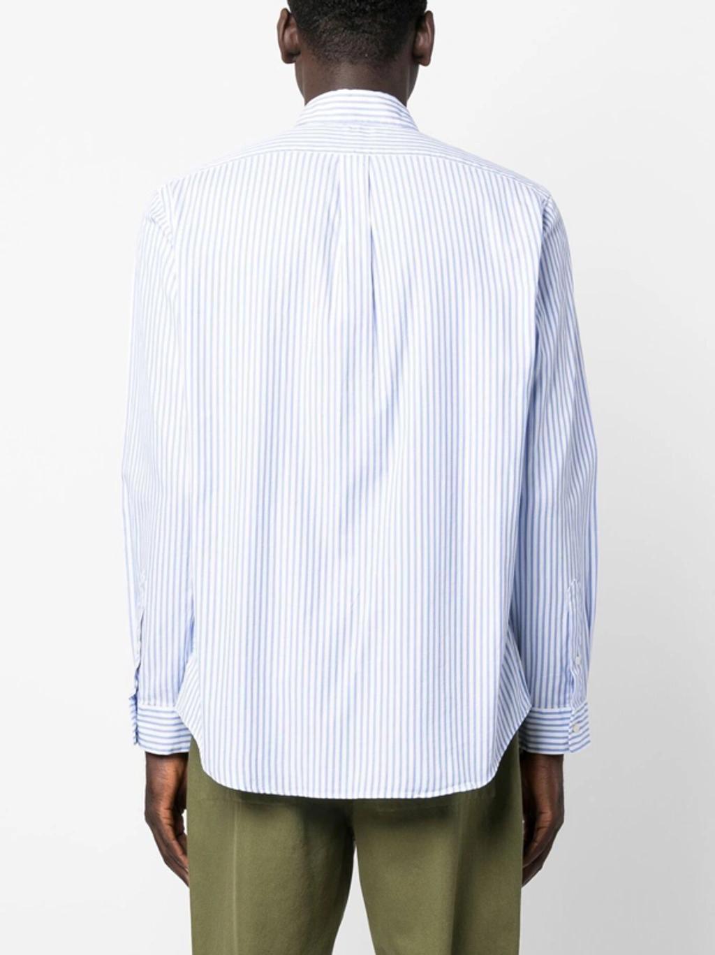 Embroidered-pony Striped Shirt In Blue Product Image