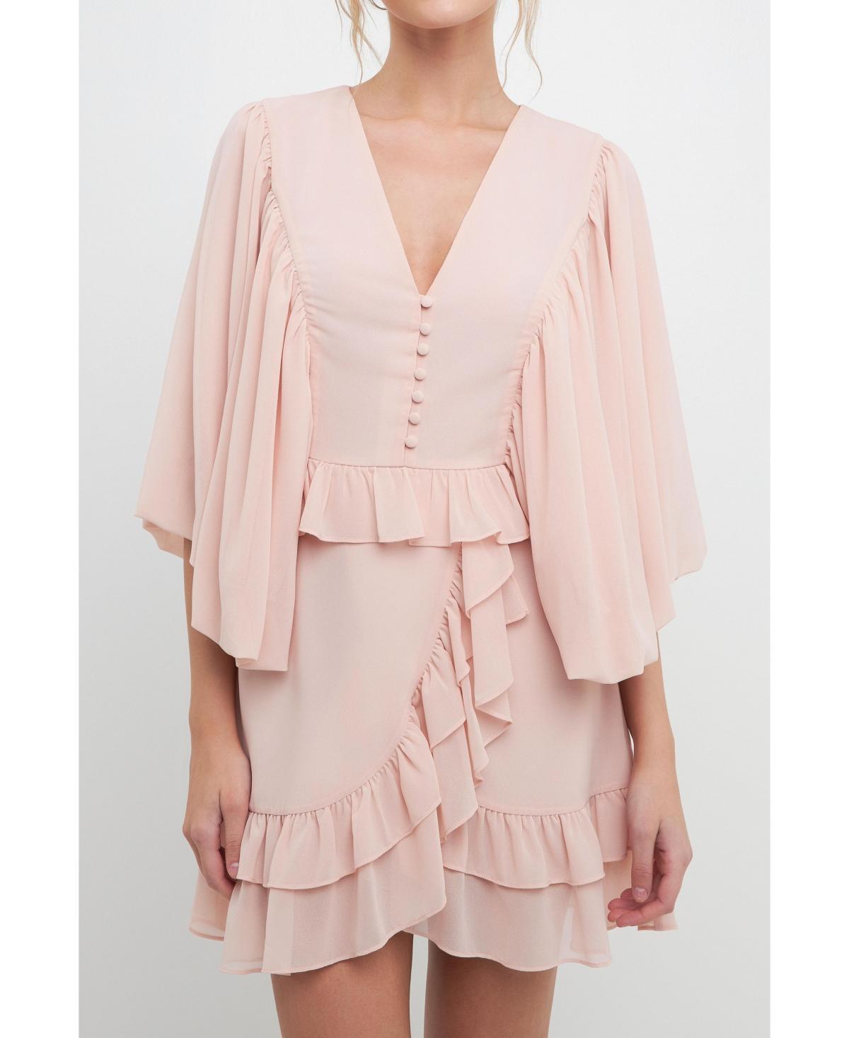 Free the Roses Womens Ruffle Detail with Puff Sleeve Mini Dress Product Image