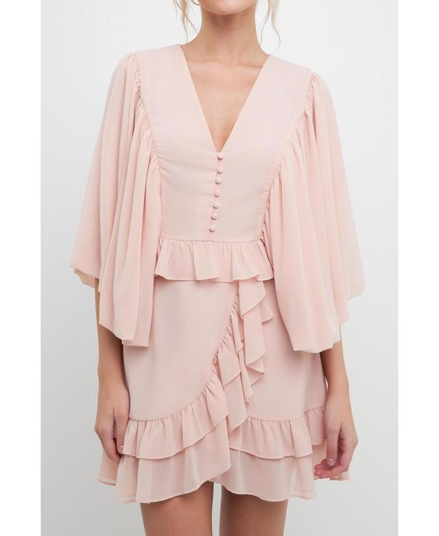 Womens Ruffle Detail with Puff Sleeve Mini Dress Product Image