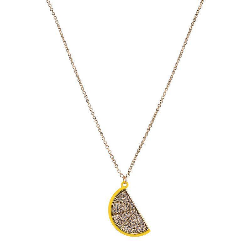 Gold Tone Lemon Wedge Pendant Necklace, Womens Product Image