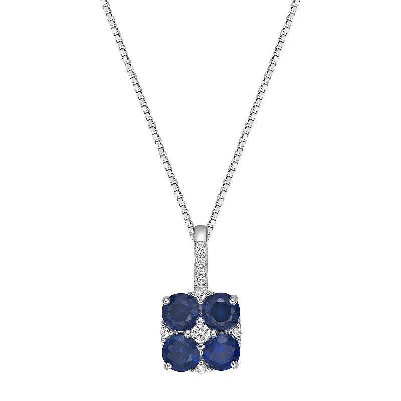 Gemminded Sterling Silver Lab-Created Sapphire & Lab-Created White Sapphire Pendant Necklace, Womens Product Image