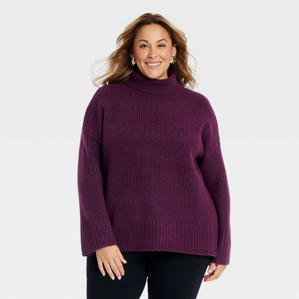 Womens Cozy Knit Turtleneck Pullover Sweater - Ava & Viv Purple XXL Product Image