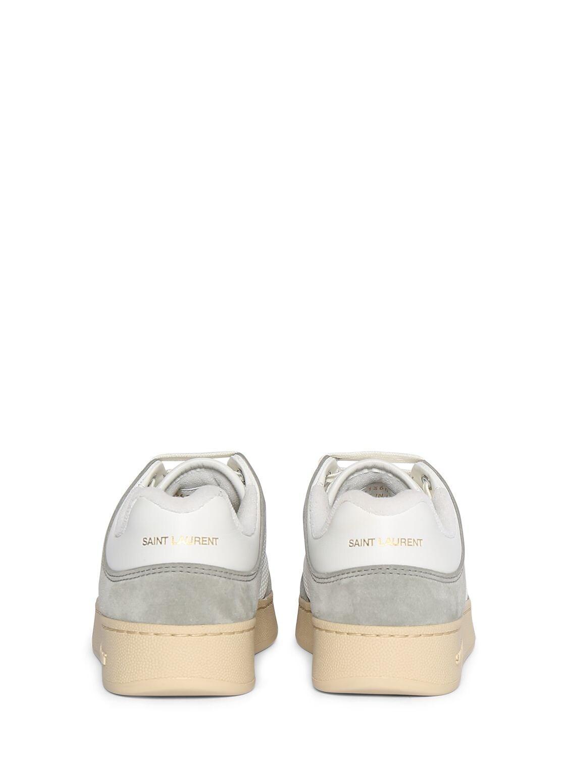 SAINT LAURENT Sl61 Low-top Leather And Suede Trainers In Blanc Optique Paris Roof Product Image