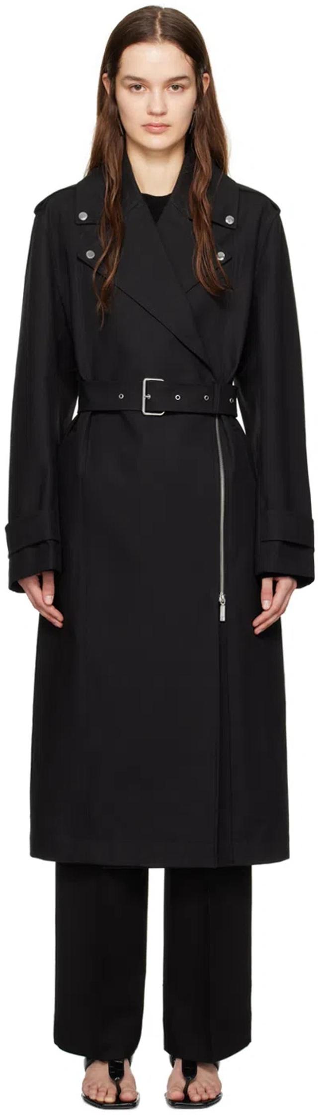 Long Belted Trench Coat In 001 Black Product Image