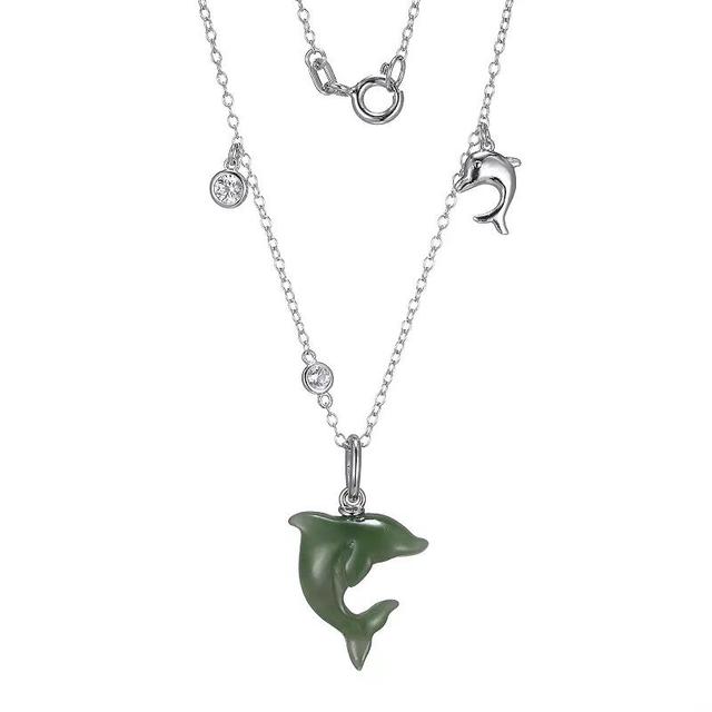 Dynasty Jade Sterling Silver Genuine Nephrite Jade & Lab-Created White Sapphire Dolphin Pendant Necklace, Womens Green Product Image