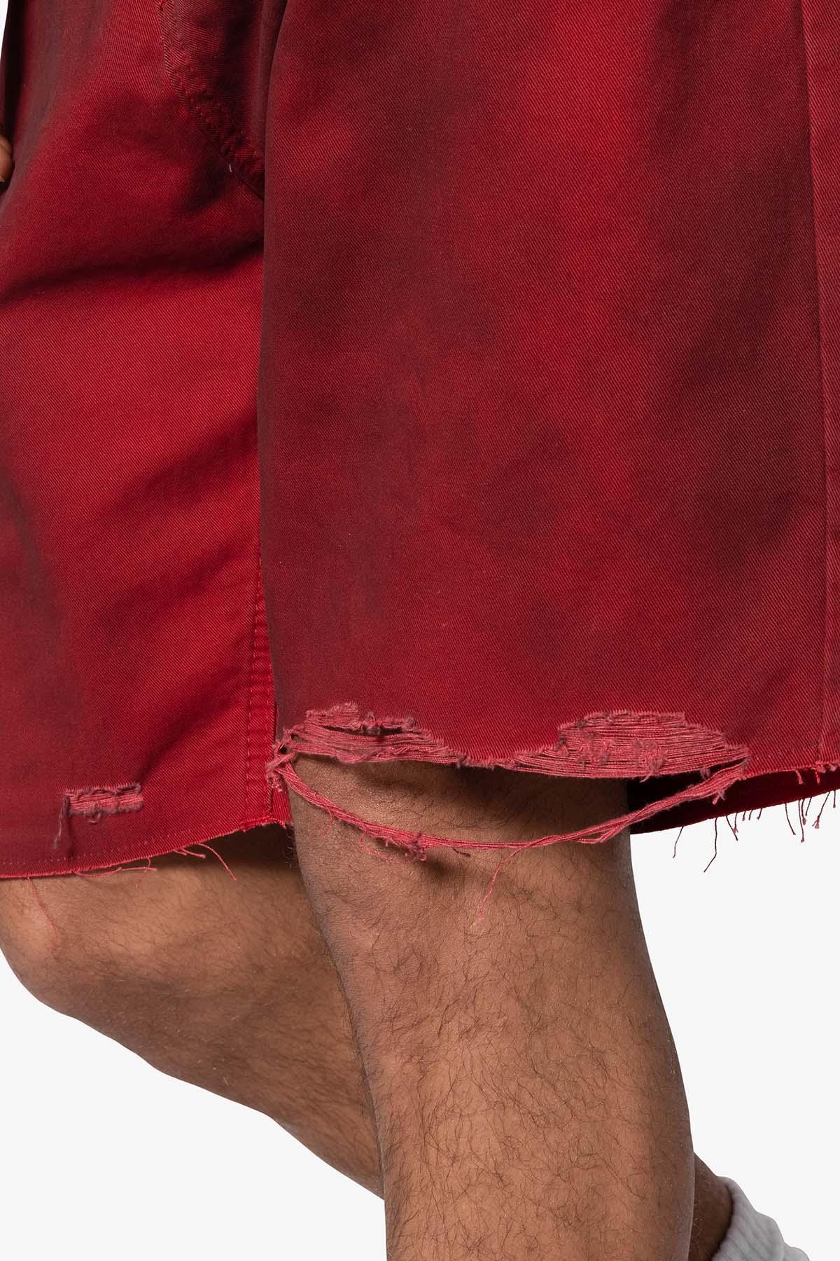 Burnt Distressed Red Denim Shorts - Red Product Image