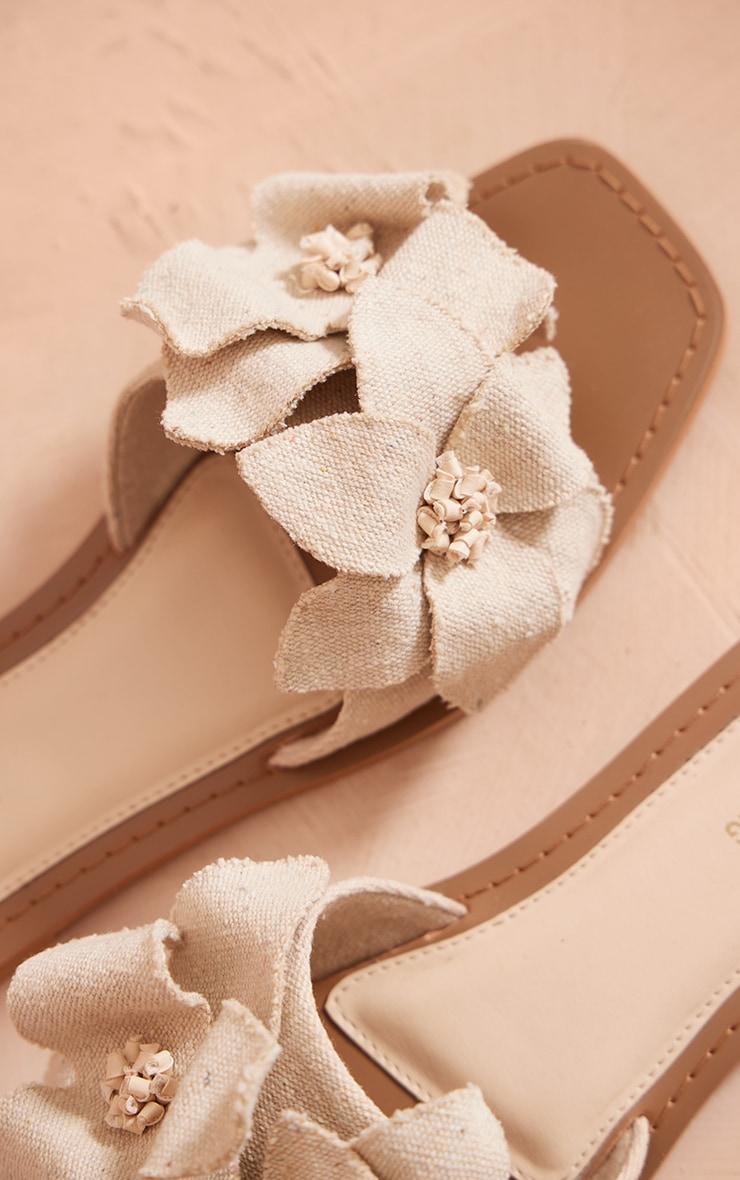 White Real Leather Square Toe Corsage Strap Detail Flat Sandals Product Image