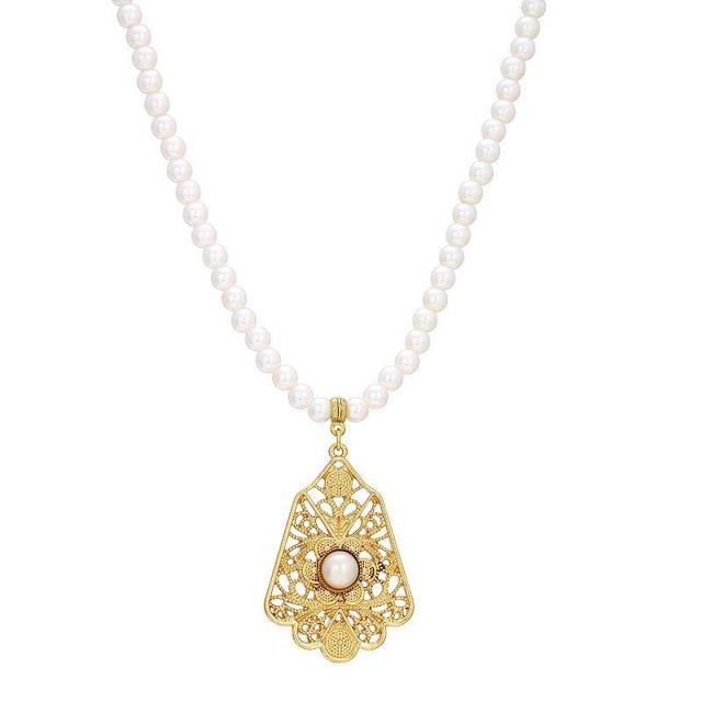 1928 Gold Tone Simulated Pearl Filigree Drop Necklace, Womens White Product Image