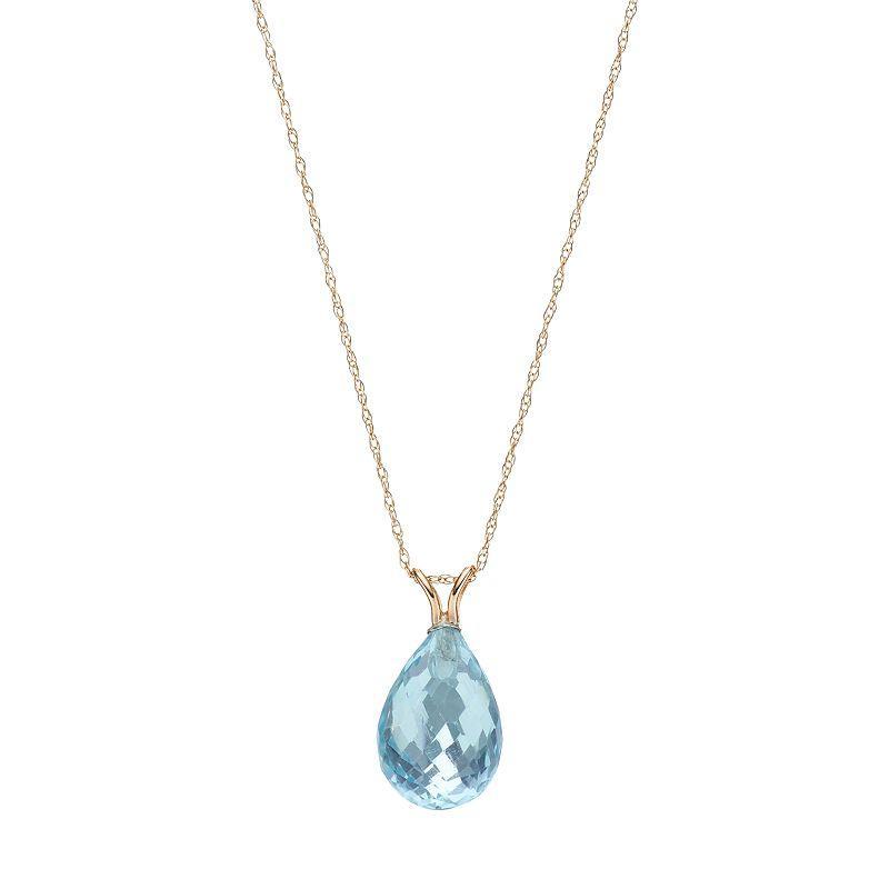 14k Gold Blue Topaz Briolette Pendant Necklace, Womens Product Image