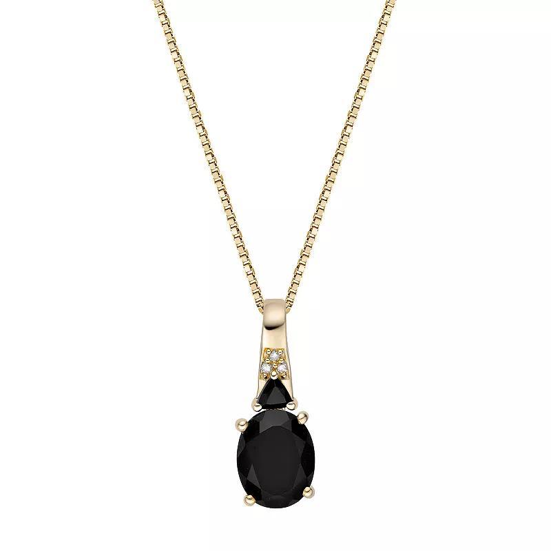 Gemminded 10k Gold Onyx & Diamond Accent Oval Pendant Necklace, Womens Product Image