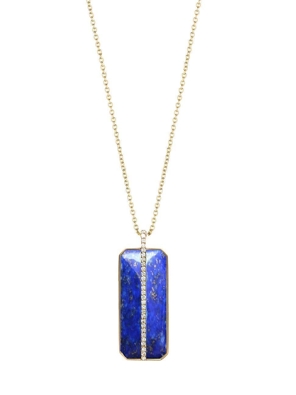 Womens Facettes 14K Yellow Gold, Lapis Lazuli & 0.24 TCW Diamond Necklace Product Image