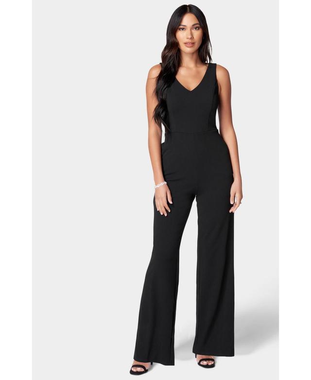 bebe Womens Scuba Crepe V-Neck Jumpsuit Product Image