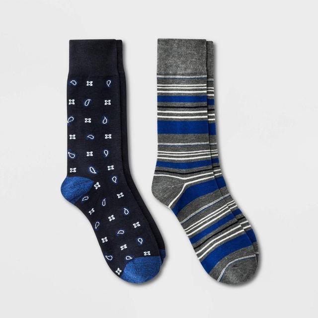 Mens Novelty Striped Socks 2pk - Goodfellow & Co Navy 7-12 Product Image