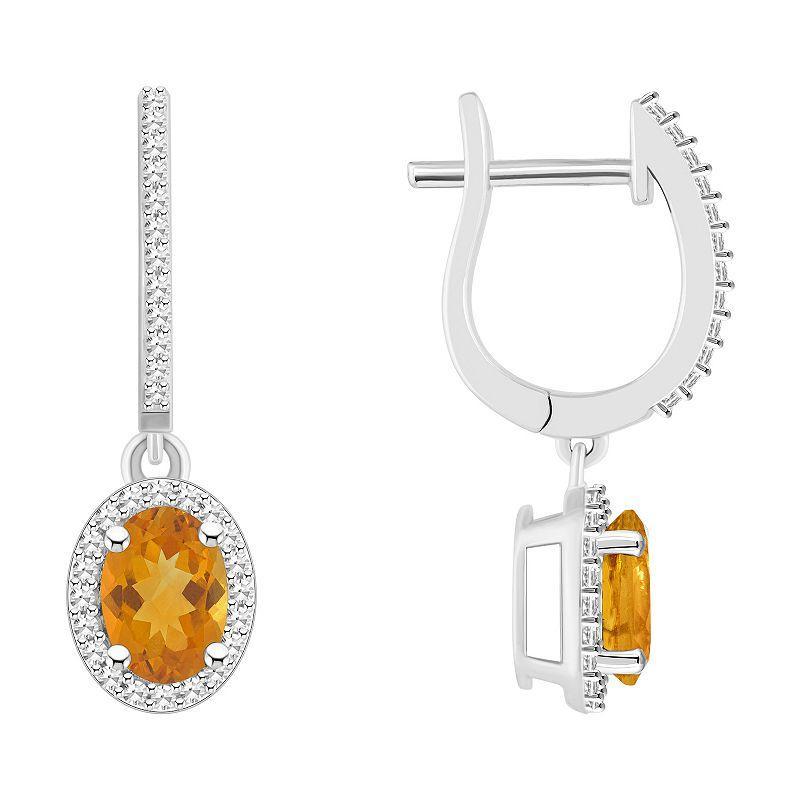 Celebration Gems Sterling Silver Oval-Cut Citrine & 1/3 Carat T.W. Diamond Hoop Drop Earrings, Womens Product Image