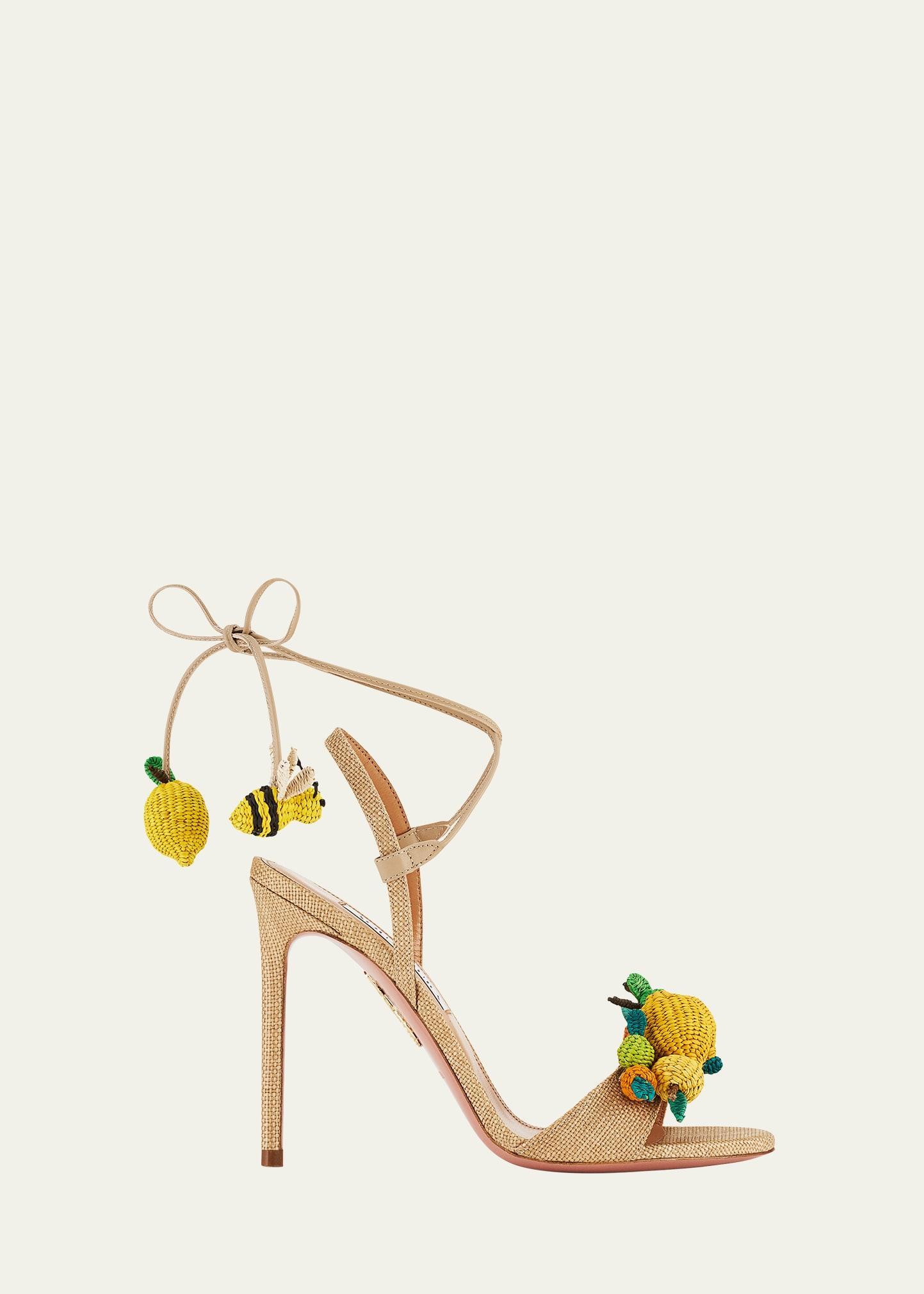 Raffia Citrus Ankle-Wrap Sandals Product Image