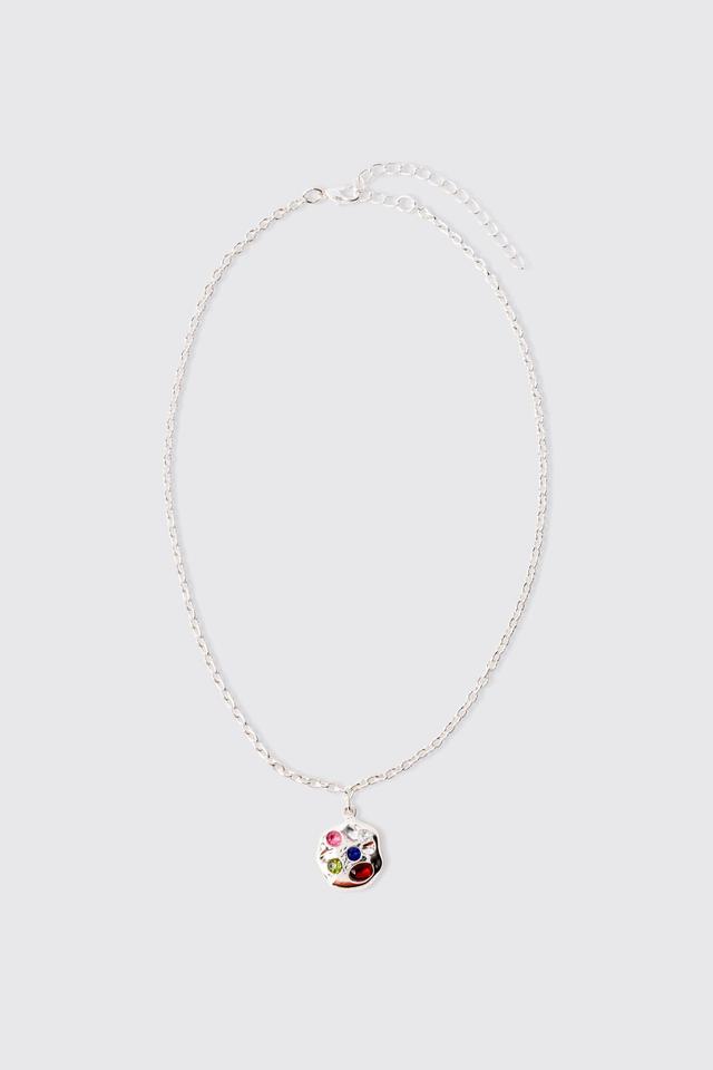 Gem Pendant Chain Necklace In Silver | boohooMAN USA Product Image