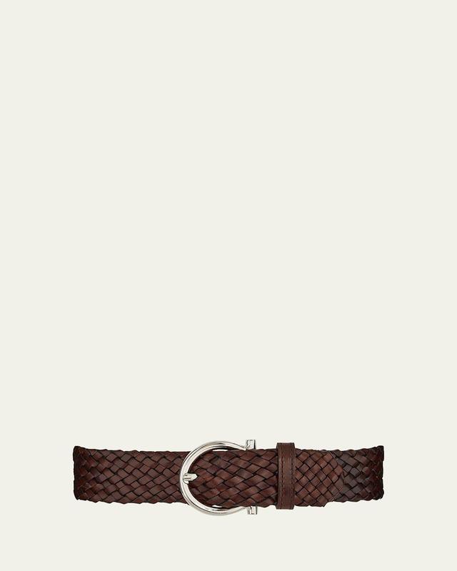 Mens Gancio-Buckle Woven Leather Belt Product Image