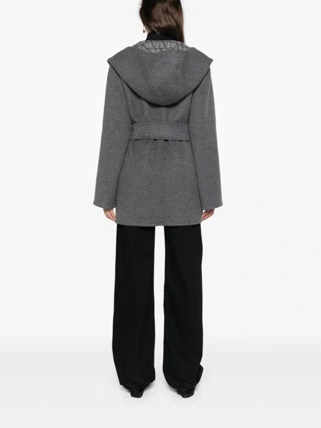 VALENTINO Womens Toile Monogram-print Relaxed-fit Wool, Cashmere And Silk Coat Grigio Melange In Grey Product Image