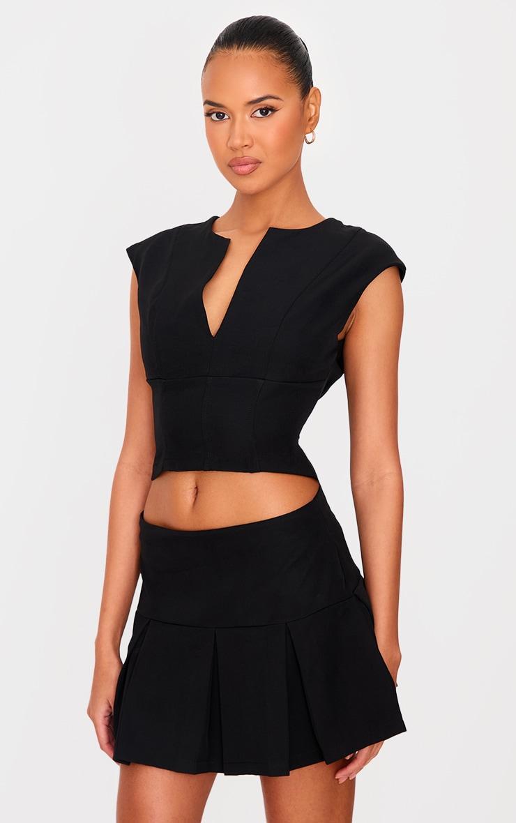 Black Tailored Woven Low Rise Pleated Micro Mini Skirt Product Image