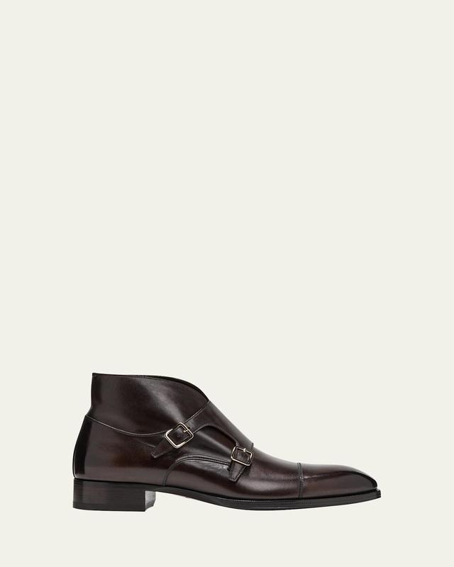 Mens Elkan Burnished Leather Monk-Strap Ankle Boots Product Image