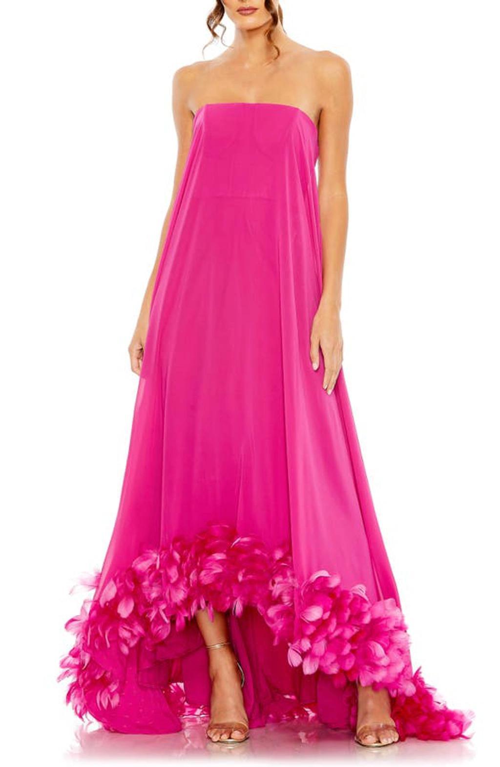 Womens Feathered Chiffon Strapless Gown Product Image