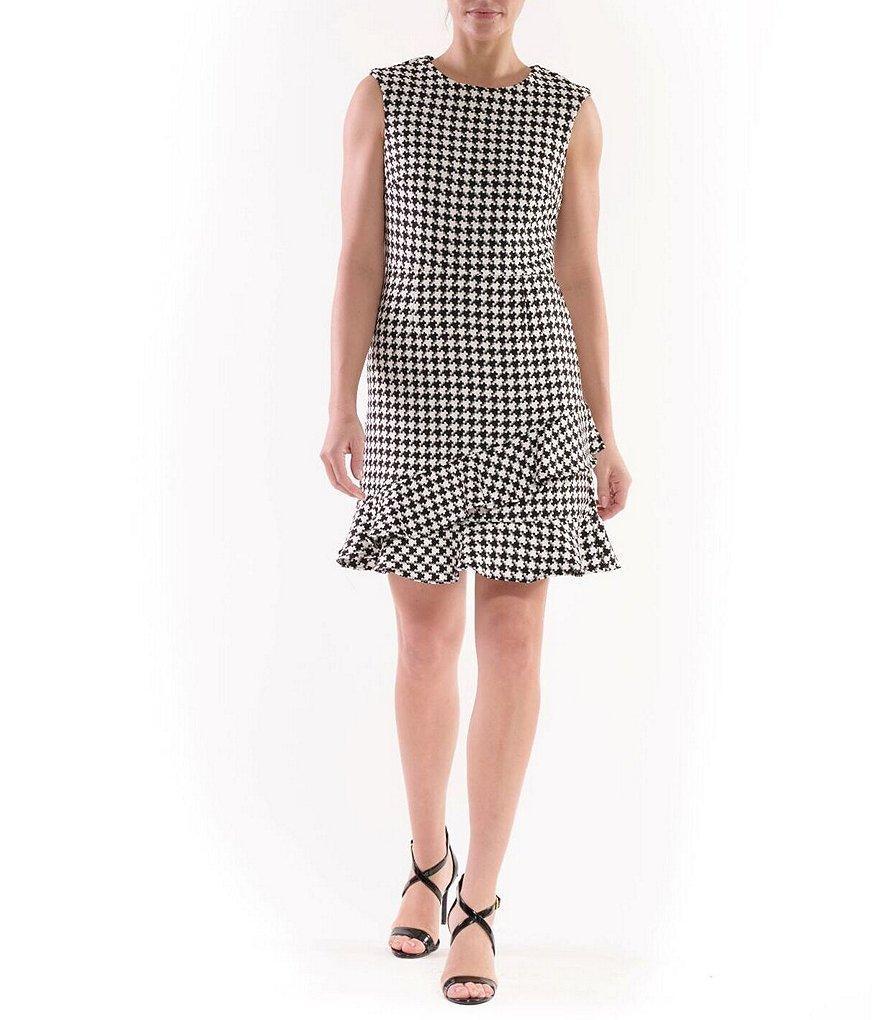 Julia Jordan Houndstooth Crew Neck Sleeveless Ruffle Hem Mini Dress Product Image